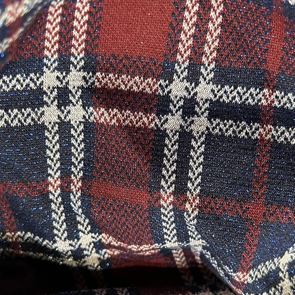 NWOT Eva Franco Daphne One Shoulder Plaid Glittered Ruched Top Size 2 - Picture 7 of 16